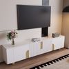 TV-Schrank 180 x 40 x 44 cm aus MDF/Spanplatte, Weiß & Holzoptik, 4 Türen, Marmoroptik Bild 3