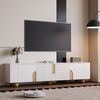 TV-Schrank 180 x 40 x 44 cm aus MDF/Spanplatte, Weiß & Holzoptik, 4 Türen, Marmoroptik Bild 2