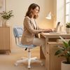 Schminkstuhl – 360° drehbar – Ergonomische Rückenlehne – Höhenverstellbar – Leichtlaufrollen – 36 x 33 x 51 cm - grau Bild 5