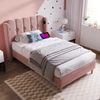 Einzelbett 90x200 cm Rosa Samt mit USB & Type-C Ladeanschluss,gepolstertes Kopfteil,Design-Paneel,stabiler Rahmen Bild 4
