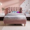 Einzelbett 90x200 cm Rosa Samt mit USB & Type-C Ladeanschluss,gepolstertes Kopfteil,Design-Paneel,stabiler Rahmen Bild 3