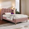 Einzelbett 90x200 cm Rosa Samt mit USB & Type-C Ladeanschluss,gepolstertes Kopfteil,Design-Paneel,stabiler Rahmen Bild 5