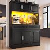 Flieks Küchenbuffet Hochschrank mit Arbeitsplatte, LED-Beleuchtung und Schubladen (1-St, B108/T40/H180 cm) Mehrzweckschrank Küchenschrank mit verstellbaren Einlegeböden Schwarz Bild 1