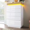 Sideboard Weiß Hochglanz mit LED Beleuchtung, 6 Schubladen, modernes Wohnzimmer, Stauraum Möbel, LED-Sideboard Bild 2