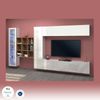 Dmora Ausgestattete Wand Avegno, 4-türiges TV-Ständer-Wohnzimmerset, Mehrzweck-Wohnzimmermöbel mit Vitrine und LED-Licht, 100 % Made in Italy, 310 x 30 x 180 cm, glänzendes Weiß und Ahorn, Bild 4