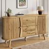 Erbsenförmiger Sideboard mit Rillenoptik, zwei Schiebetüren + Drei Schubladen, höhenverstellbare Fächer, Massivholzbeine, Holzoptik, MDF-Material, moderner skandinavischer Stil Bild 5