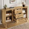Erbsenförmiger Sideboard mit Rillenoptik, zwei Schiebetüren + Drei Schubladen, höhenverstellbare Fächer, Massivholzbeine, Holzoptik, MDF-Material, moderner skandinavischer Stil Bild 3