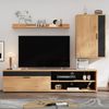 TV-Möbelset 3-teilig mit 1 TV-Schrank, 1 Wandschrank,1 Wandregal,2 Schranktüren, 2 halboffene Schubladen, Holzfarbe & Schwarz Bild 4