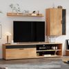 TV-Möbelset 3-teilig mit 1 TV-Schrank, 1 Wandschrank,1 Wandregal,2 Schranktüren, 2 halboffene Schubladen, Holzfarbe & Schwarz Bild 2