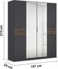 rauch Kleiderschrank, Drehtürenschrank TICAO, 6-türig, 2 Spiegeltüren, 2 Schubkästen, inkl. Türdämpferset, Grau metallic/Atlantik Oak dunkel, 181 x 210 x 54 cm Bild 4