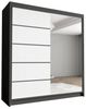 Schwebetürenschrank Harry III 180 cm mit Spiegel - Kleiderschrank, Schiebetürenschrank mit Kleiderstange und Einlegeboden, Schlafzimmerschrank, Schiebetüren - 180x215x58 cm (Schwarz/Weiß) Bild 3