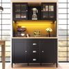 Flieks Küchenbuffet mit LED-Beleuchtung, Schubladen und Glastüren in Retro-Stil (1-St, B120/T40/H179 cm) Hochschrank Küchenschrank Geschirrschrank mit verstellbare Ablagen Bild 3