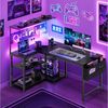 YOUDENOVA Gamingtisch Gaming Schreibtisch L Form 120x80cm mit LED Steckdose Regal Schwarz (1-St) Bild 3