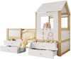 MODFU Kinderbett mit Dach & Fenster (Einzelbett mit Stauraum, 4 Schubladen, kleine Treppe und Seitengittern, Halbhohes Holzbett 90x200cm), ohne Matratze Bild 5