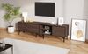 TV-Schrank Lowboard aus Spanplatte mit 3 Türen & 2 offenen Fächern, für bis zu 80 Zoll, 180x35x49 cm, Dunkleiche Bild 4
