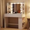 Furnicopia Schminktisch 90/110 cm, LED-Beleuchtung mit einstellbarer Helligkeit, Stauraum (Mit 8 Ablagefachern, 2 Schubladen (beidseitig austauschbar)und optionalem Hocker. Erhältlich in Weiß und Schwarz) Bild 3