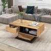 Merax Couchtisch aus Holzmaserung, mit Eine grifflose Schublade, ein Staufach und Heckstaufach,doppelseitiger Stauraum Bild 2