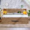 Polsterbett 160×200 cm aus Metall und Holz mit LED-Beleuchtung und USB-C-Ladefunktion, eiche Bild 3
