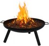BURI Feuerschale 59cm rund aus Metall | Feuerstelle mit 2 Griffen & 3 stabilen Füßen | Feuerkorb Grillschale Pflanzschale für Garten Terrasse Balkon Outdoor Bild 2