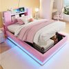 Merax Polsterbett mit LED-Beleuchtung und USB-Anschluss (Metalllattenrahmen & Samtbezug, 1-tlg, Kinderbett Einzelbett Mehrzweckbett Stauraumbett), Jugendbett 90×200cm mit hydraulischem Stauraum & Kopfteilfach, Samt Bild 4