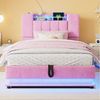 Merax Polsterbett mit LED-Beleuchtung und USB-Anschluss (Metalllattenrahmen & Samtbezug, 1-tlg, Kinderbett Einzelbett Mehrzweckbett Stauraumbett), Jugendbett 90×200cm mit hydraulischem Stauraum & Kopfteilfach, Samt Bild 3