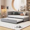 Merax Multifunktionales L-förmiges Schlafsofa mit Ausziehbett 90/180*200cm, Polsterbett in Samtstoff, platzsparendes Design für Kinderbett, Gästebett, hellgrau Bild 2
