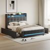 Merax Polsterbett 140*200 cm mit LED-Beleuchtung und USB-Steckdose, Kopfteil mit Ablagen und Stauraum mit 4 Schubladen, Doppelbett für Erwachsene, Leinenstoff Grau Bild 2