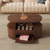 Anhebbarer Couchtisch, Couchtisch mit gebogenen Holzseiten, ausziehbarem Regal, anhebbarer Tischplatte, multifunktionales Wohnzimmermöbel. Bild 3