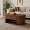Anhebbarer Couchtisch, Couchtisch mit gebogenen Holzseiten, ausziehbarem Regal, anhebbarer Tischplatte, multifunktionales Wohnzimmermöbel. Bild 4