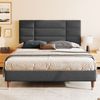 Polster-Doppelbett 140×200 cm mit Lattenrost, gepolsterter Leinen-Kopfteil, stabiler Massivholz-Stahl Hybridrahmen, Farbe Dunkelgrau, ideal für Erwachsene und Jugendliche, Matratze nicht im Lieferumfang enthalten Bild 2