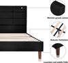 Polster-Doppelbett 140×200 cm mit Lattenrost, gepolsterter Leinen-Kopfteil, stabiler Massivholz-Stahl Hybridrahmen, Farbe Dunkelgrau, ideal für Erwachsene und Jugendliche, Matratze nicht im Lieferumfang enthalten Bild 4