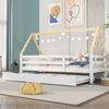 Bett 90x200 cm mit Ausziehbett im Haus-Design – weiß/natur, massives Kiefernholz Bild 2