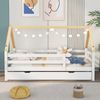 Bett 90x200 cm mit Ausziehbett im Haus-Design – weiß/natur, massives Kiefernholz Bild 3