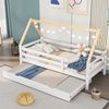 Bett 90x200 cm mit Ausziehbett im Haus-Design – weiß/natur, massives Kiefernholz Bild 5