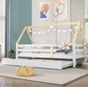 Bett 90x200 cm mit Ausziehbett im Haus-Design – weiß/natur, massives Kiefernholz Bild 2