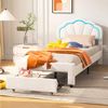 Gdood Polsterbett Kinderbett Stauraumbett Kopfteil mit LED (Muschelform, Doppelbett Gästebett Einzelbett), Mit LED Beleuchtung, Schublade und Lattenrost, Samt, 90 x 200 cm Bild 3