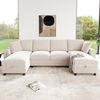 Flieks Ecksofa Couch U-Form Schlafsofa mit Ladefunktion, Schlaffunktion und Stauraum, 284×135×84 cm, Armlehne mit Staufach, USB-&Type-C-Anschluss, Bettfunktion, Bettkasten & 2 Zierkissen, Federkern, Sofa aus Chenille Bild 4