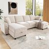 Flieks Ecksofa Couch U-Form Schlafsofa mit Ladefunktion, Schlaffunktion und Stauraum, 284×135×84 cm, Armlehne mit Staufach, USB-&Type-C-Anschluss, Bettfunktion, Bettkasten & 2 Zierkissen, Federkern, Sofa aus Chenille Bild 3