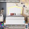 Weißes Prinzessinnen Bett 90x200 cm Mit LED Beleuchtung Und Muschel Design Kinderbett Mit Hydraulischem Stauraum Krone Kunstleder Märchenbett Bild 4