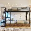 Etagenbett mit Schubladen, RGB LED-Streifen, Kleiderstange, Regal, Lattenrost und Leiter, 140x200 cm, Kinderbett mit Rausfallschutz, Metallbett Bild 3