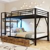 Etagenbett mit Schubladen, RGB LED-Streifen, Kleiderstange, Regal, Lattenrost und Leiter, 140x200 cm, Kinderbett mit Rausfallschutz, Metallbett Bild 2