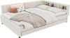 Bett 140x200 cm – Daybed mit ausziehbarer Liege, Leinenbezug, integrierter LED & USB/Typ-C, Lattenrost inklusive, Beige Bild 5