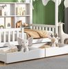 Kinderbett 90x200 cm mit Bücherregal, 2 Schubladen und Rausfallschutz – Hausbett aus Kiefernholz in Weiß Bild 4