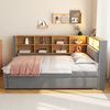 Ausziehbett 90/180×200/190 cm mit LED, Stauraum und Ladeanschlüssen, Dunkelgrau, ohne Matratze Bild 2