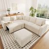 Merax L‑förmiges XXL‑Ecksofa für 7 Personen, ausziehbares und umwandelbares Schlafsofa mit Schlaffunktion, LED‑Leselampe, USB/Type‑C‑Anschluss, Armlehnen‑Stauraum, Klapptisch, Getränkehalter &3 Kisse, Beige Bild 5