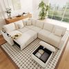Merax L‑förmiges XXL‑Ecksofa für 7 Personen, ausziehbares und umwandelbares Schlafsofa mit Schlaffunktion, LED‑Leselampe, USB/Type‑C‑Anschluss, Armlehnen‑Stauraum, Klapptisch, Getränkehalter &3 Kisse, Beige Bild 3
