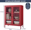 Vitrinenschrank Wohnzimmer klein GINA - 3 Ebenen, Metall | Glasvitrine Bücherschrank Büroschrank Aktenschrank mit Glasfenster Metallschrank, 101,5x80x40cm Rot Bild 2