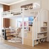 Odikalo Hochbett 90x200 140x200 Kinderbett Jugendbett mit Schreibtisch LED und Stauraum (Eisenrahmen, Ablagefach, 4 Schubladen, Gitter zum Aufhängen von Gegenständen, mit LED-Lichtleiste, Schreibtisch, Treppenkonstruktionen mit Stauraum, Ohne Matratze) Bild 2