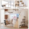 Odikalo Hochbett 90x200 140x200 Kinderbett Jugendbett mit Schreibtisch LED und Stauraum (Eisenrahmen, Ablagefach, 4 Schubladen, Gitter zum Aufhängen von Gegenständen, mit LED-Lichtleiste, Schreibtisch, Treppenkonstruktionen mit Stauraum, Ohne Matratze) Bild 4