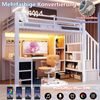 Odikalo Hochbett 90x200 140x200 Kinderbett Jugendbett mit Schreibtisch LED und Stauraum (Eisenrahmen, Ablagefach, 4 Schubladen, Gitter zum Aufhängen von Gegenständen, mit LED-Lichtleiste, Schreibtisch, Treppenkonstruktionen mit Stauraum, Ohne Matratze) Bild 3